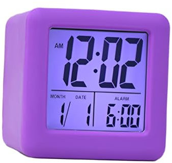 perfk Sveglia per camera da letto Orologio digitale Sveglia da tavolo per bambini Orologio da comodino elettronico muto per l'arredamento del soggiorno, Viola