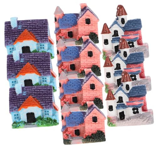 Abaodam 10stücke Steinhäuschen-Ornament Miniaturhaus Kunstharzhandwerk Bunte Hausförmige Figuren Mikrolandschaftsschmuck Für Dekoration
