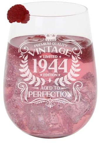 Großes Gin-Glas mit Gravur Aged to Perfection zum 81. Geburtstag, Vintage 1944, geätzt, 590 ml, ohne Stiel