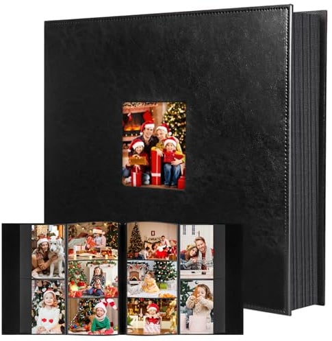 Aevdor 1000 Pockets Photo Album 4x6, Extra Large Capacity Leather Cover Wedding Family Photo Albums Holds 1000 Horizontal and Vertical Photos, Acid-free Pages 4x6 Photo Album with Front Window (Black)