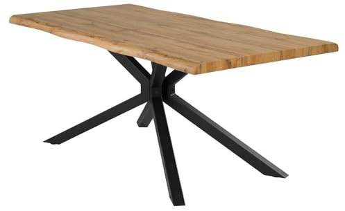 Home4You Esstisch - 180 x 90 cm - Schwarz - Wildeiche Dekor - Metallgestell - mit Baumkante