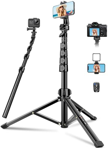 Victiv 183cm Treppiede Smartphone 2025 Migliorato- Tubi Gamba Più Larghi, Cavalletto per Smartphone Treppiedi iPhone Bastone Selfie 2 in 1, Portatile Treppiede Fotocamera Tre Piedi per Telefono