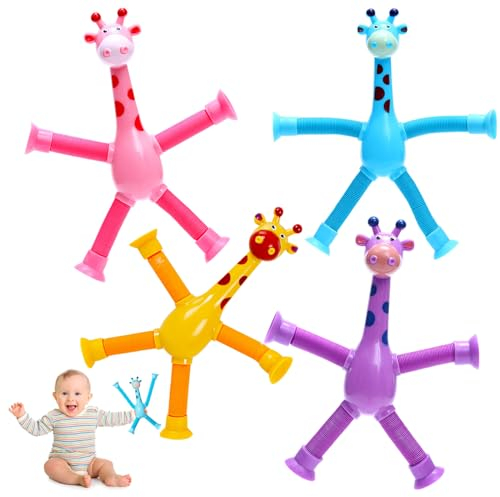 MUNSKT telescópica jirafa juguete con ventosa, 4pcs novedad niños ventosa juguete, divertido descompresión Fidget juguete para niños y adultos, regalo fiesta bolsa de llenado