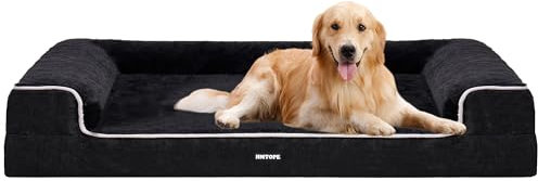 HMTOPE Orthopädisches Hundebett, Hundesofa, hohen Rand, Hundekissen, Hundekorb, Abnehmbar und waschbar, Grosse Hunde & MittelgroßeHunde-120x85x22cm, Schwarzgrau + Weiß
