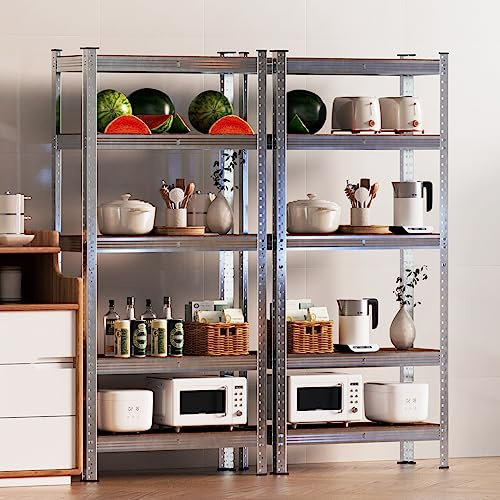 Rigogo 2 Stück Lagerregal 170x75x30CM, 5 böden Garagenregal Schwerlastregal mit Verstellbare Ablagen, Bolzenloses Design Einfache Montage, für Garage, Werkstatt, Speisekammer, bis 875 kg, Verzinkt
