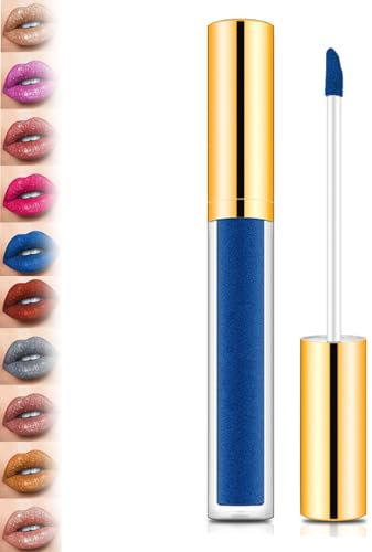 10 Color Metallic Liquid Diamond Glitter Lipstick - Shimmer High Pigment Lip Gloss,Metallic Liquid Lipstick Long Lasting Waterproof Lip Gloss Makeup Kit,Diamond Glitter Lipstick Set (#05)