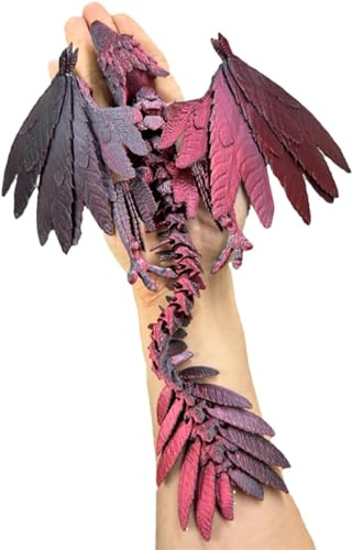 3D Printed Dragon with Wings,Crystal Dragon Fidget Toys for Adults,Full Articulated Dragon Crystal Dragon,Dragon Egg Fidget Toy,Posable Flexible Crystal Dragon Toys for ADHD Autism (Red Black)