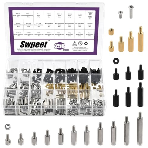 Swpeet Carbon Steel Standoff Male Female Metric Thread (N3) 24 Größen 3 Material Eisen vernickelt Messing oder Nylon Hex Abstandshalter Abstandsschraube Mutter Assortiment Kit,