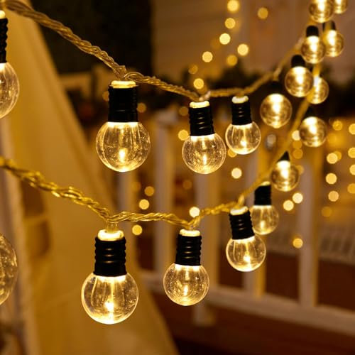 Guirnalda de luces LED con batería, 20 luces decorativas de bolas transparentes, cadena de luces LED con temporizador para interior y exterior, dormitorio, habitación, boda, fiesta, Navidad