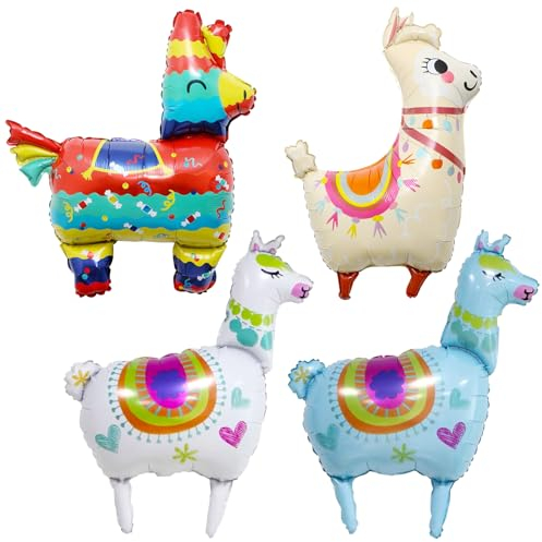4 Stück Folienballon Lama, Luftballon Tiere, XXL Lama Luftballon, Folienballon Alpaka, Mexikanische Party Dekoration, Folienballon Geburtstag, Tiere Ballon für Kinder Party Baby Shower Mexiko Deko
