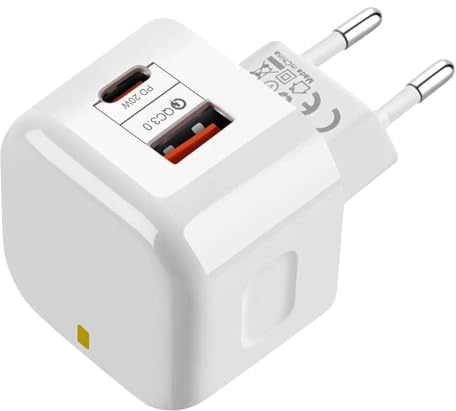 Powice 20W USB C Ladegerät,PD+QC 3.0 2Port USB Ladegerät Mit Ladekontrollleuchte,Ladegerät USB C Mit einem USB und einem USBC Anschluss,Netzteil USB C für iPhone 16/15/14/13 12 11 SE XS XR, Weiß