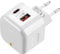 Powice 20W USB C Ladegerät,PD+QC 3.0 2Port USB Ladegerät Mit Ladekontrollleuchte,Ladegerät USB C Mit einem USB und einem USBC Anschluss,Netzteil USB C für iPhone 16/15/14/13 12 11 SE XS XR, Weiß