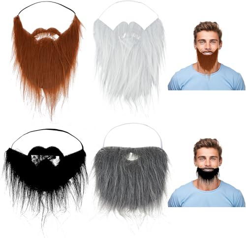 Tyqour 4 Stück Schnurrbart zum Ankleben Fake Bart zum Ankleben Schnauzer zum Ankleben Weihnachtsmann Bart Weiß Falscher Bärte Falscher Kostüm Whisker für Weihnachtsfeier Erwachsene Kinder