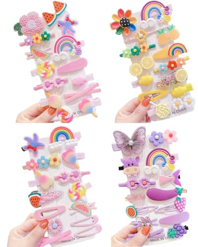 Mädchen Haarspangen, 56 Stück Blume Obst Cartoon-Haarspangen, Regenbogen Lutscher Haarschmuck für Kinder, Geburtstag, Weihnachten, Kindertagsgeschenk (F, Bunt)