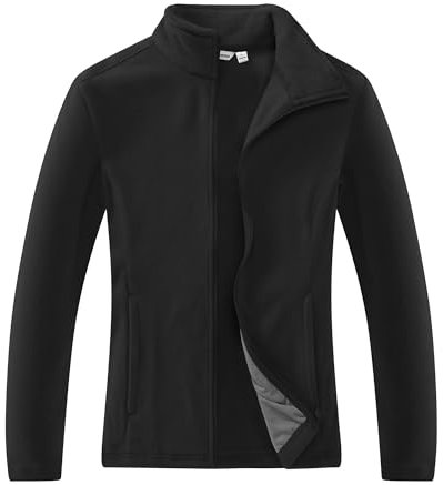 33,000ft Damen Fleecejacke mit Durchgehendem Reißverschluss Stehkragen Damen Leichte Fleece Jacke Antistatische Outdoor Damenjacke für Wandern und Freizeit, Schwarz M