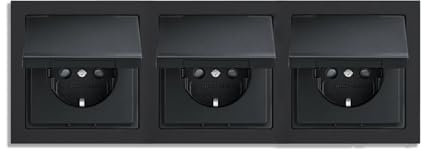 Busch-Jaeger future® linear Komplett-Set: 3x 20 EUK-885 SCHUKO® Steckdosen-Einsatz mit Klappdeckel + 1723-885K Abdeckrahmen 3-fach, Future Linear schwarz matt