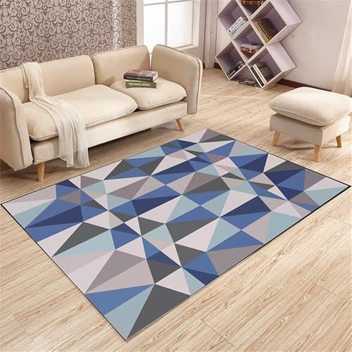 Kunsen teppiche fürs kinderzimmer Teppich babyzimmer schmutzabweisendes grau-blaues geometrisches Dreiecksdesign kann angepasst Werden büro deko 60X90CM