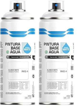H HANSEL HOME Pintura Spray Base Agua 400ml - Para Muebles, Metal, Plástico y Madera - Ecológica y Sin Olor, Colores Duraderos - Blanco Mate, 2 unidades
