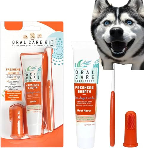 Zahnpflege Hund Set,Hundezahnpasta Gegen Zahnstein,Zahnbürste für Hunde und Katzen,Hundezahnpasta Gegen Zahnstein,Hundezahnbürste und Fingerzahnbürste,Hunde Zahnpflege,hundezahnbürste Set (3er Satz)
