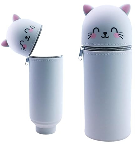 SHRADS 2-In-1 Weiche Silikontasche - Kawaii Federmäppchen, Niedlicher Cartoon (Graue Katze)