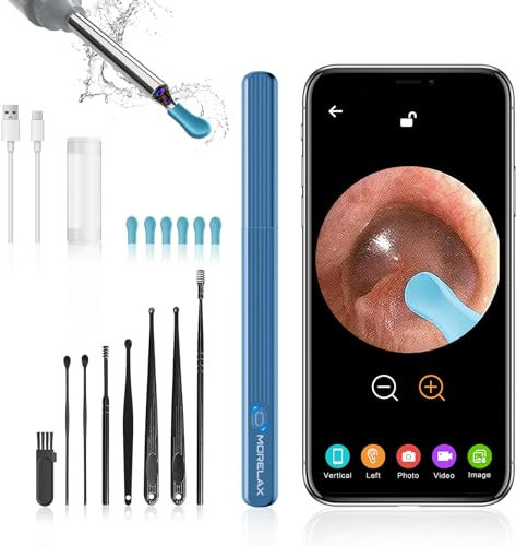 Ear Wax Removal,Ear Wax Cleaner with Camera,Earwax Removal Tool, with 8 Ears, Earwax Cleaning kit 1080P HD Otoscope - Ear Camera with 6 Ear Scoops - Otoscope Ear Pick for iOS and Android(Blue-Aqua)