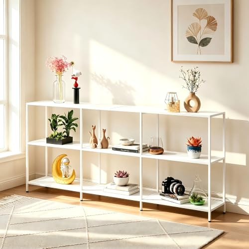 HDANI Konsolentisch Schmaler,3 Ablagen,Metall Flurtisch,Weiß,160x30x80cm | Schmaler Sofatisch mit Metallrahmen,Modern Beistelltisch mit 3 Ablagen für Flur,Wohnzimmer,Schlafzimmer,Eingangsbereich