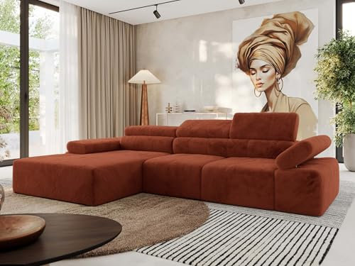 MKS MEBLE Ecksofa mit relaxfunktion elektrisch, Sofa L-Form - Rilasso - Orange Plüsch Links