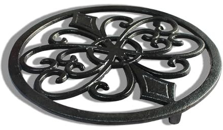 Desuibao Cast Iron Trivet for Hot Dishes Decorative, 21 cm Round Heat Resistant Pot Holder Metal, Black Hot Pans Teapot Plate Racks Stands Pads for Kitchen Quartz Countertop Table Decorations
