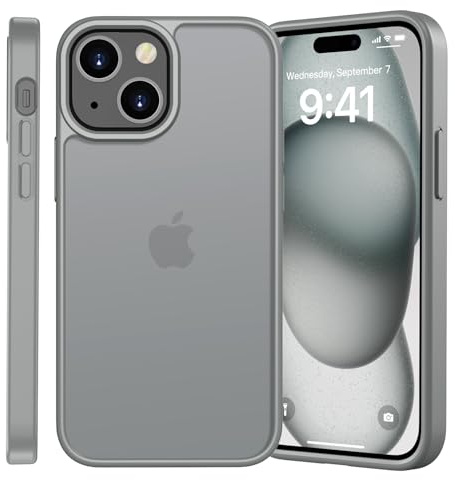 Kukiwhy für iPhone 15 Hülle, Titan Grau | Stoßfest Militärstandard Schutzhülle Anti-Kratzen, Durchscheinende Rückseite Handyhülle, Anti-Fingerabdruck