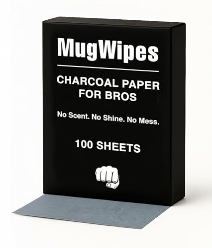 MugWipes Oil Control Charcoal Face Wipes for Men – 100 Pocket-Ready Wipes, 2–3 Month Supply, Matte Finish in 3 Seconds, No Shine, No Mess, Oily & Acne-Prone Skin, Gym, Travel, Fragrance-Free, Vegan