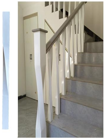 Barandillas de escalera - Poste de barandilla de madera con columna cuadrada decorativa elegante con diseño de madera torcida, balaustres de escalera de interior(5pcs,90cm/35.4in)