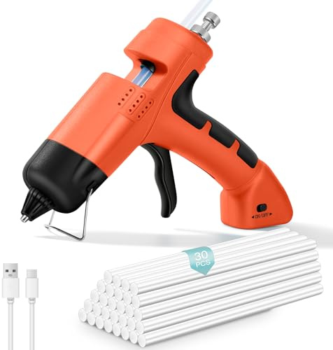 20W Cordless Hot Glue Gun with Type-C Charger, Fast Heating, Mini Glue Gun and Sticks Set with 32 PCS Glue Sticks,2600mAh Rechargeable,Ideal for DIY Crafts, Arts,Crafting Supplies,Home Repair
