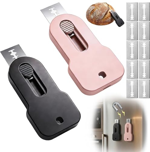 MinXin Bäckermesser, 2 Pcs Magnetischer Teigmesser Set, Brot Einschneidemesser Magnetisch Brotklinge mit 10 Rasierklingen Edelstahl, Klein Brot Backen Zubehör