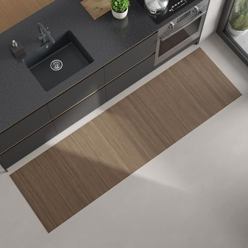 DE-COmmerce Bambus Küchenläufer Flow Taupe Maß ca. 70 x 200 cm pflegeleicht Küchenteppich Bambusteppich Teppich ohne Bordüre rutschhemmend