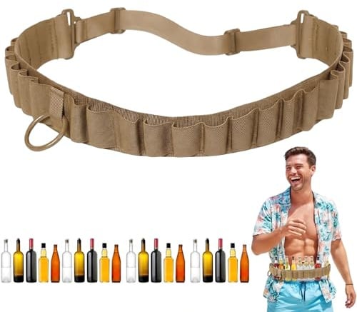 VEOIRXU Schnapsgürtel 25 Slots Verstellbar Schnaps Gürtel Gin Shotgürtel Schwarz Nylon Shot Schnaps mini Alkohol Kette Klopfer Gürtel für Karneval Junggesellenabschied Bier Getränke (braun)
