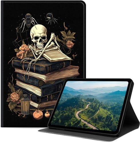 Case for iPad Air 13 Inch M4 2026/M3 2025/M2 2024, iPad Pro 12.9 (6th/5th/4th Gen), Slim PU Leather Folio Cover with Auto Wake/Sleep, Multi-Angle Stand Cover for Work, Skull on Old Books