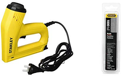 Stanley 6-Tre550 Agrafeuse Électrique Gamme Pro - Pour Agrafes De Type G Et Clous De Type J & 1-SWK-BN0625T Clous Type J-18GA, Argent, 15 mm