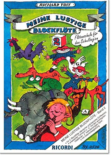 Meine Lustige Blockflöte Band 2 (Deutsche und Barocke Griffweise) - speziell für Vor- und Grundschulkinder konzipiert - Blockflötenschule von Richard Voss - mit bunter herzförmiger Notenklammer