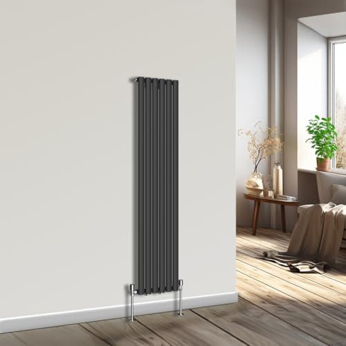NRG Premium Black 1600 x 354 mm Radiator | Oval Column Single Panel Designer Central Heating Radiators UK