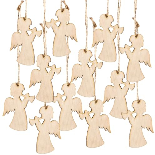 Logbuch-Verlag 12 kleine Holzengel Anhänger Natur Engel zum Aufhängen Holz 8 cm Weihnachtsanhänger Baumschmuck natürlich