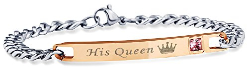 Uloveido Frauen Rose Gold überzogenes Titan Seine Königin Krone Armband verstellbare Edelstahl Cuban Link-Kette mit rosa Zirkonia SN116-Frauen