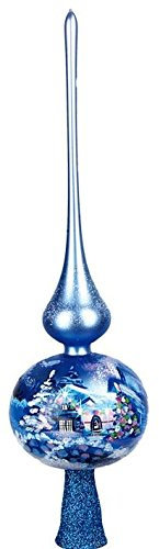'IMP' Christbaumspitze Ornament (Blau mit Weihnachtsmuster 35.5cm) Glas 35cm // Baumschmuck Weihnachtsbaumspitze Baumspitze Weihnachtsbaum