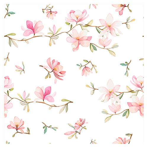 murando Vlies Tapete Blumen Magnolien - Deko Panel Fototapete Wanddeko 10 m Tapetenrolle Mustertapete Wandtapete modern design Dekoration - rosa pink weiß Pflanzenmotiv b-B-0313-j-a
