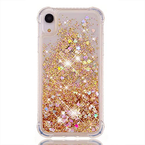 Moteen iPhone XR Case Glitter Flowing, iPhone XR Case Glitter, Bling Glitter 3D Bling Sparkle Flowing Liquid Case for Girls TPU Silicone Protective Shockproof Defender Bumper Case Cover for iPhone XR