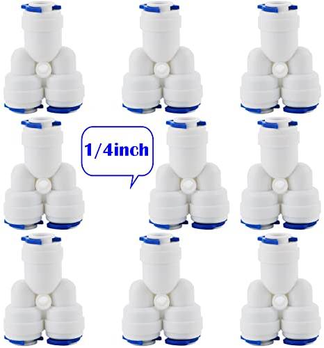 CESFONJER Push Fit: 1 en 2 fuera Conector en de 1/4 para tubo de sistema de ósmosis inversa, frigorífico o tubo de filtro de agua (9 PCS)