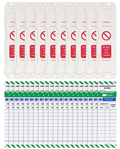 LIVELIFEBETTER® Ladder Tags - 10 Holders and 20 Ladder Inspection Tag Inserts - Full Pack - Fits All Ladder Types & Other Equipment - Suitable for Indoor & Outdoor Use