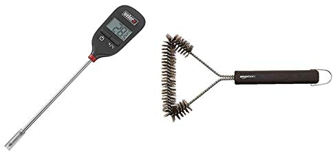 Weber Instant-Read Thermometer & Amazon Basics 12-Inch 3-Sided Grill Brush