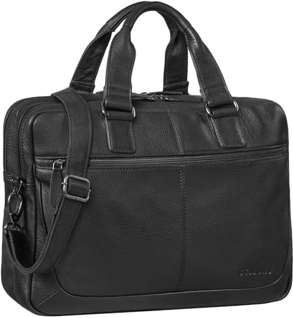 STILORD 'Lysander' Arbeitstasche Leder Groß Vintage Aktentasche XL Bürotasche 15,6 Zoll Laptoptasche Office Bag Umhängetasche Aufsteckbar Echtleder, Farbe:obsidian schwarz