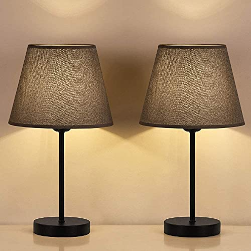 LIANTRAL Nachttischlampen 2er-Set, LED Tischleuchte Schreibtischlampe Metallbasis und Leinen Lampenschirm, Modern Tischlampe für Schlafzimmer, Wohnzimmer, Schlafsaal, Grau/Schwarz