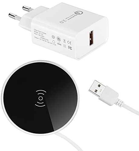 Junker Wireless Charger WLC-02 (Aluminiumlegierung, schwarz, Ø 74 mm) USB Tischladegerät mit Netzteil zum Einbauen in Möbel Induktionsladegerät für Qi fähige Smartphones